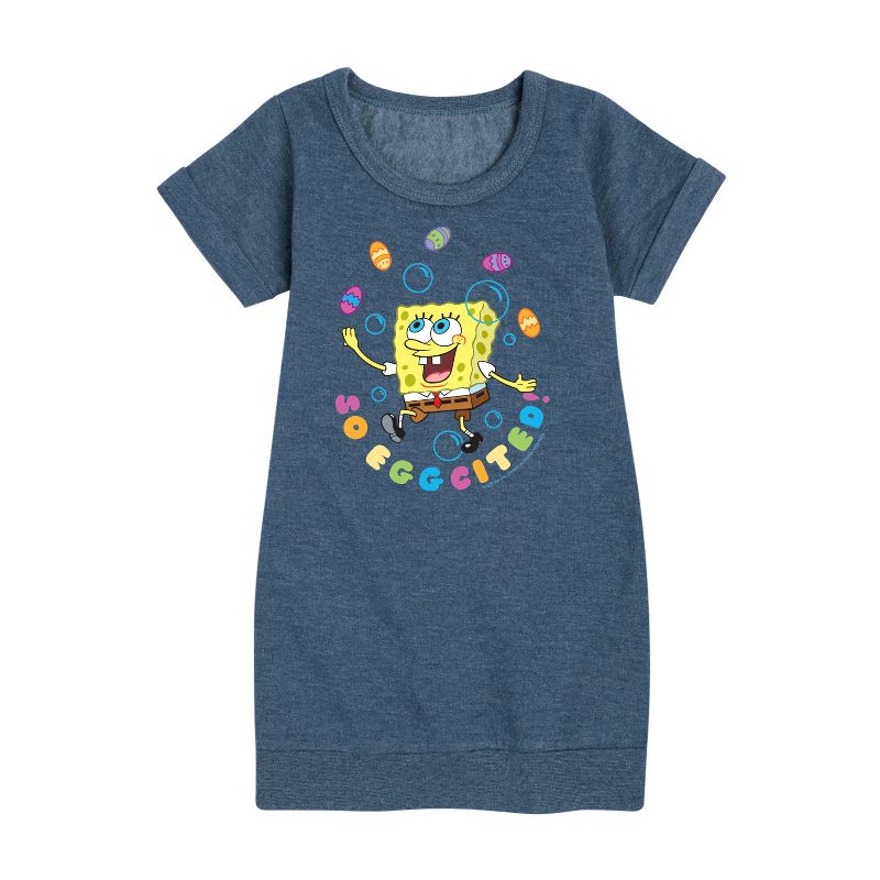 Girls' - SpongeBob SquarePants - So Eggcited Graphic Short Sleeve Fleece Dress