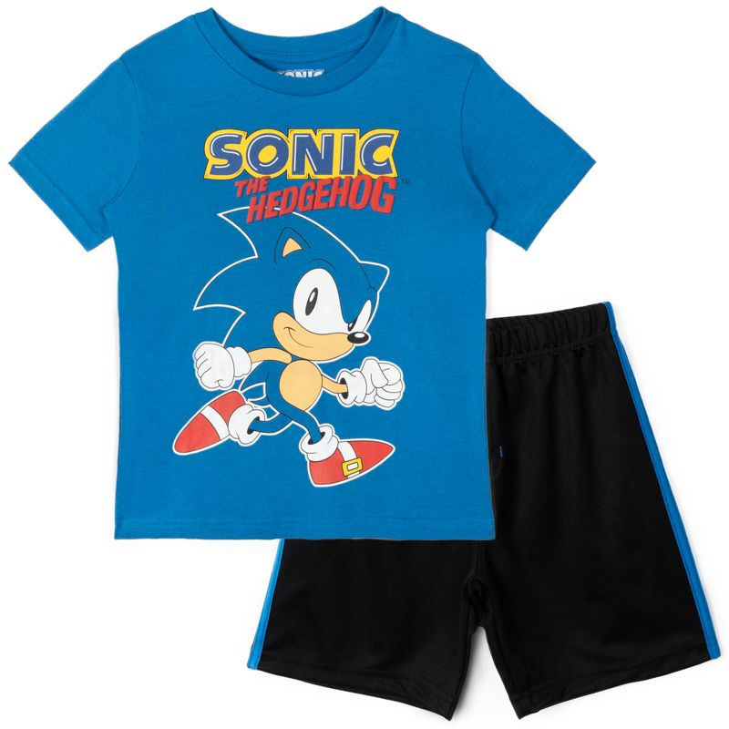 طقم ملابس رياضية من SEGA Sonic the Hedgehog، تيشيرت وشورت، مناسب للأطفال الصغار والكبار