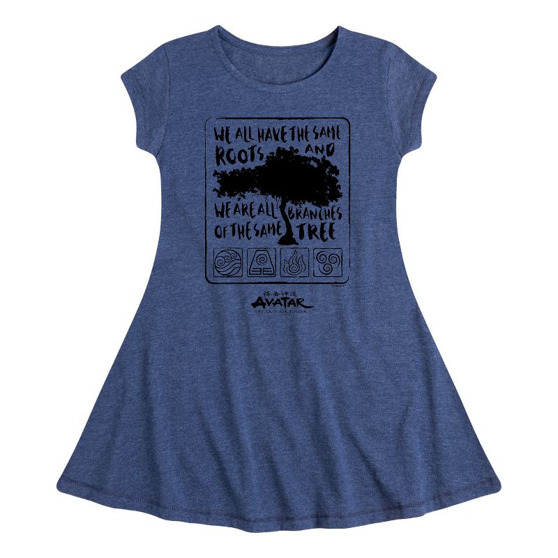 فستان بأكمام قصيرة بتصميم أفاتار: ذا لاست إيربندر - بنفس الجذور - للبنات