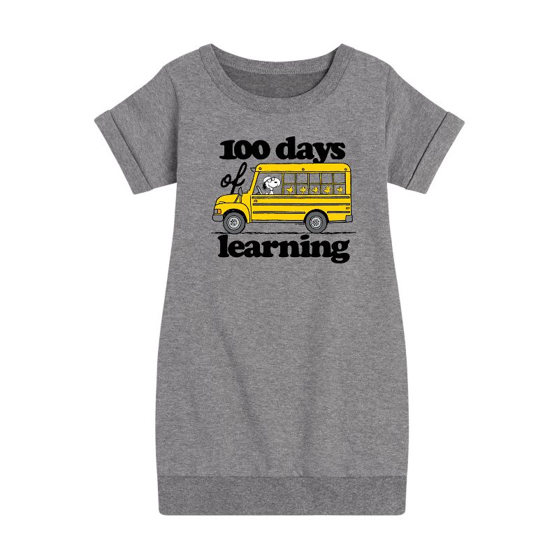 Girls' - Peanuts - 100 Days Of Learning Graphic Short Sleeve Fleece Dress
