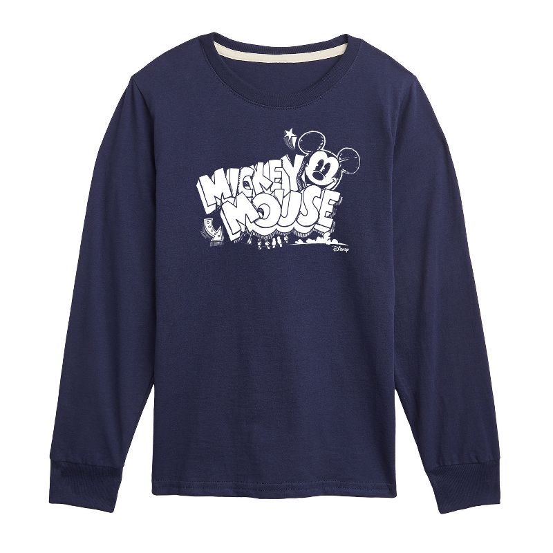 Boys' - Disney - Mickey Mouse Chalk Drawing Long Sleeve Graphic T-Shirt