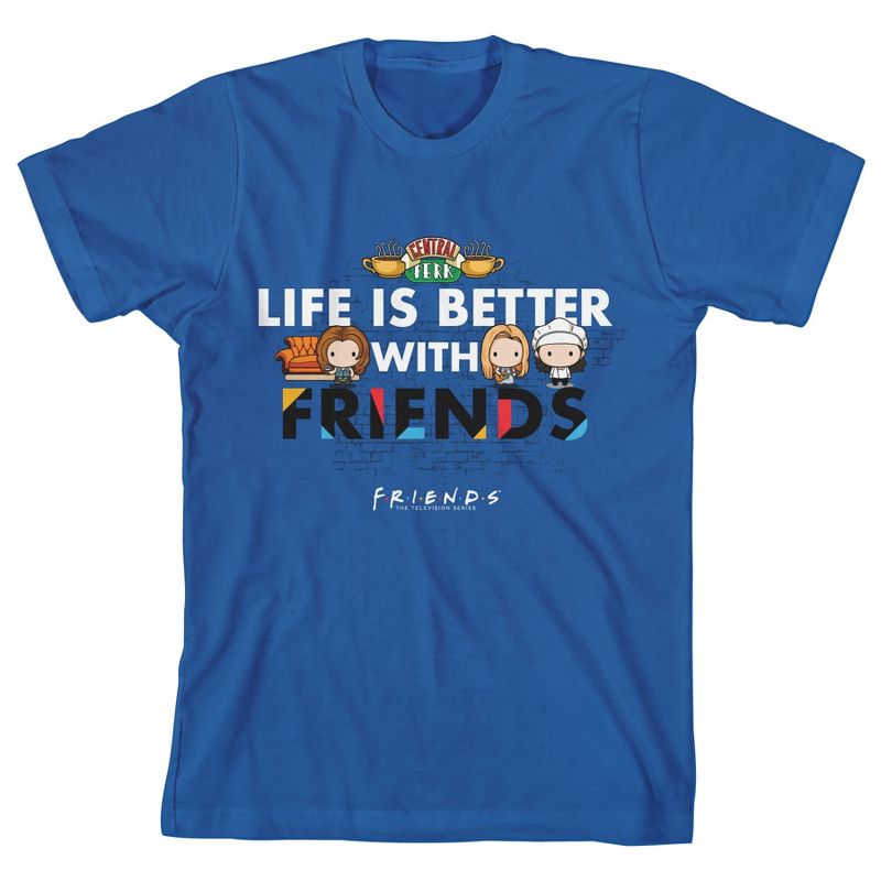 تي شيرت أزرق ملكي للأولاد من مسلسل "الحياة أفضل مع الأصدقاء" من Bioworld Friends TV