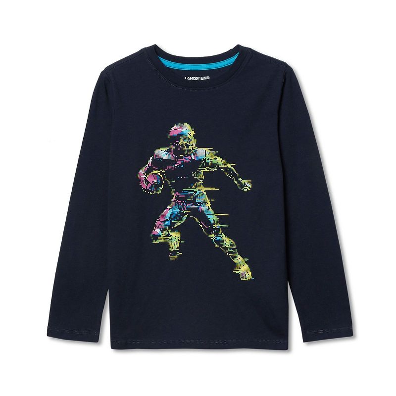 تي شيرت Lands' End Kids Husky بأكمام طويلة ورسومات جرافيكية