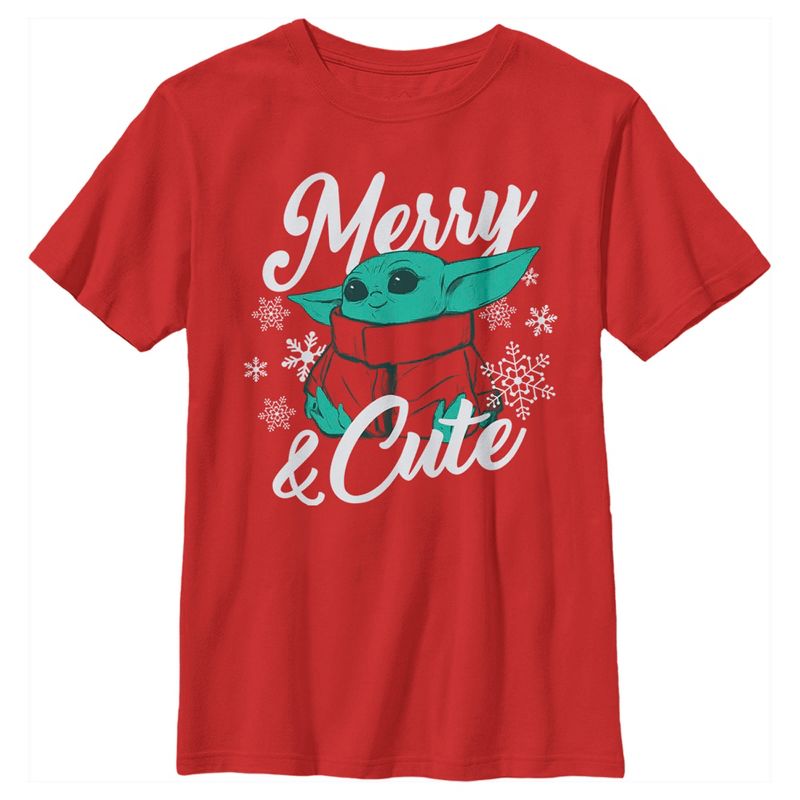Boy's Star Wars The Mandalorian Christmas The Child Merry and Cute T-Shirt