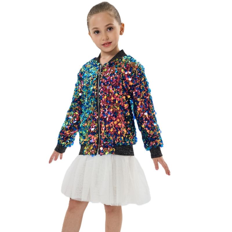 2Bunnies Girls' Fiesta Glow Ombre Sparkle Sequin Bomber Jacket