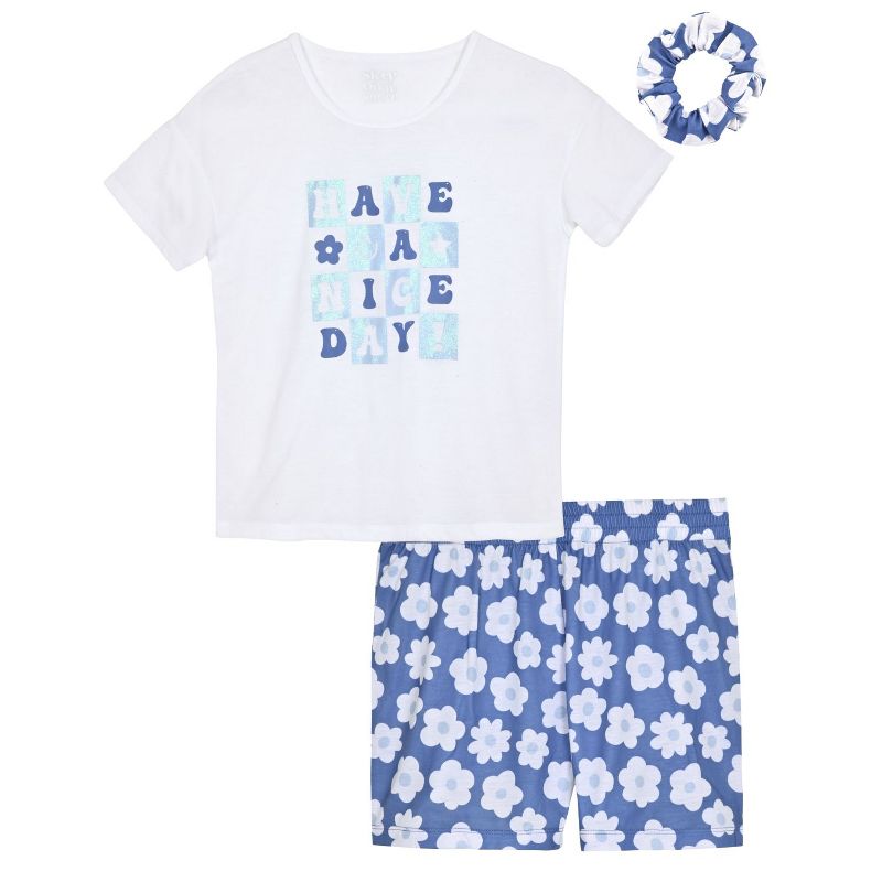 Sleep On It Girls 2-Piece Short-Sleeve Jersey Pajama Shorts Set with Matching Hair Scrunchie