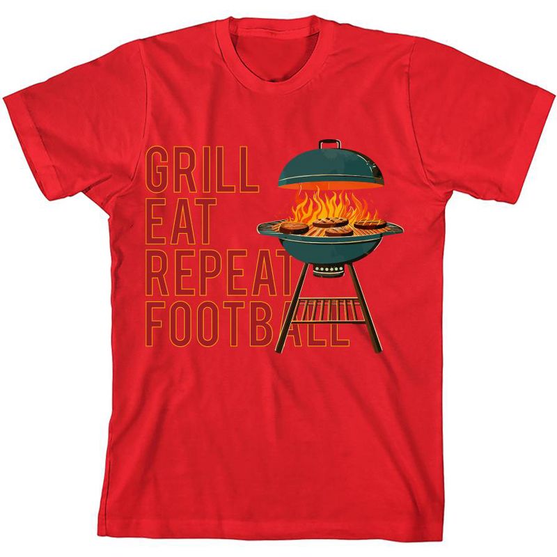 Grill, Eat, Repeat, Football Youth Crew Neck Short Sleeve Tee