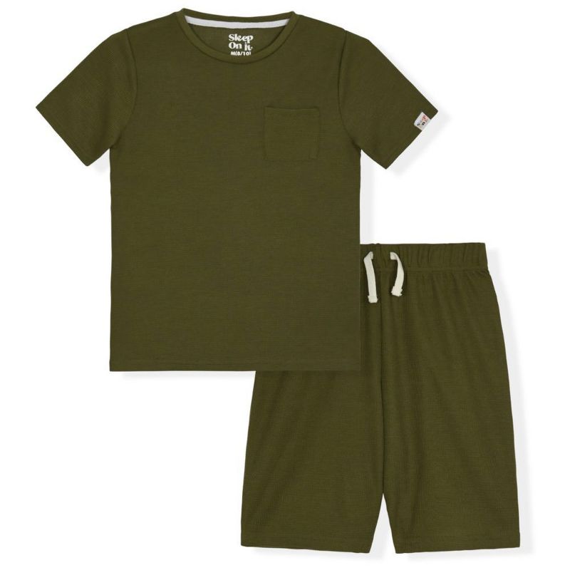 طقم نوم للأولاد من قطعتين من Sleep On It، شورت بيجاما حراري بأكمام قصيرة ونقشة وافل