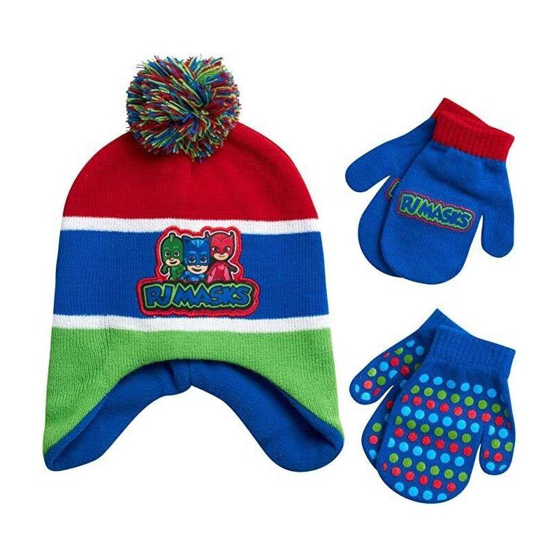 مجموعة قبعة شتوية للأولاد من PJ Masks مع زوج من القفازات أو القفازات، للأطفال من عمر سنتين إلى ٧ سنوات