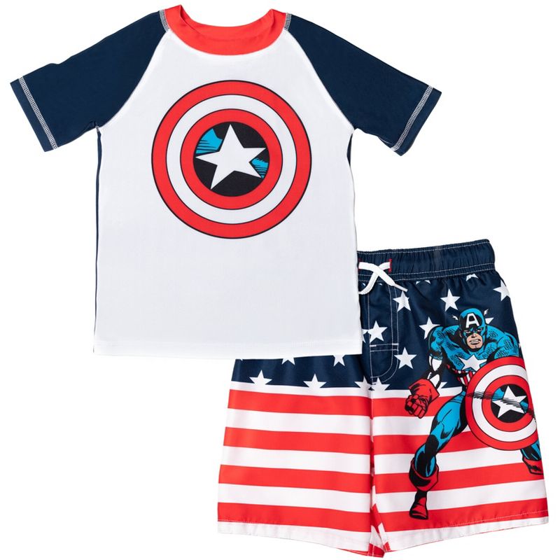 Marvel UPF 50+ Raglan Rash Guard and Swim Trunks Outfit Set