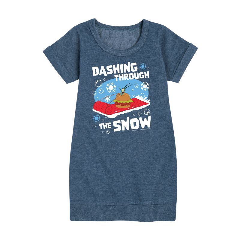 Girls' - SpongeBob SquarePants - Dashing Through The Snow Graphic Short Sleeve Fleece Dress
