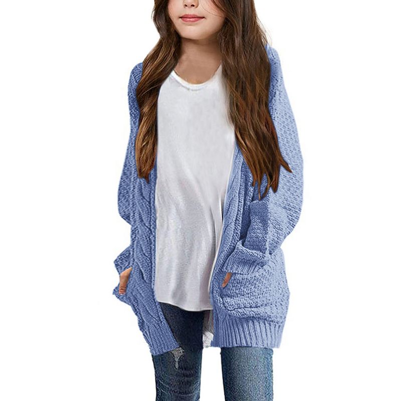 Cardigan for Girls Open Front Sweater Long Sleeve Loose Fit Sweater Jacket
