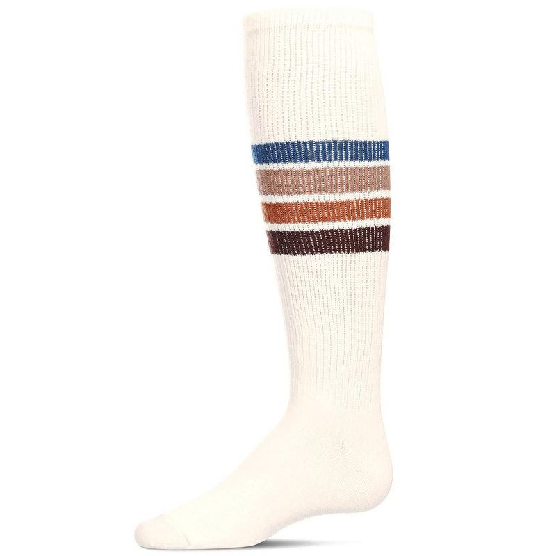 Memoi Retro Stripe Cotton Blend Thin Ribbed Knee High Socks