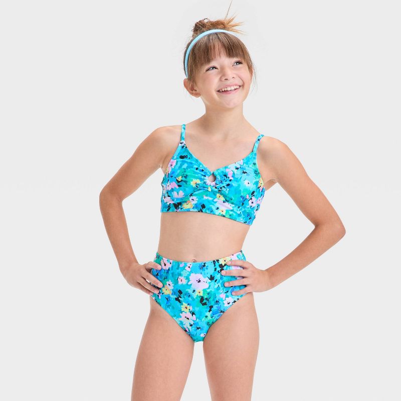 Girls' Floral Printed Swim Bikini Swimwear Set - art class™