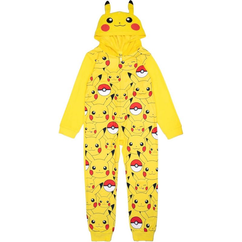 Pokémon Little/Big Boys' One-Piece Hooded Union Suit Pajamas