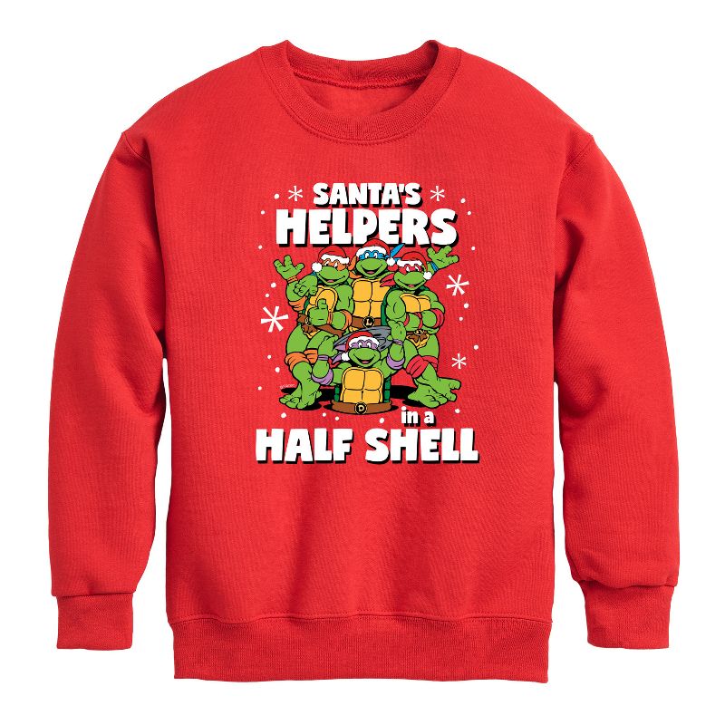 Boys' - Teenage Mutant Ninja Turtles - Santas Helpers In A Half Shell Graphic Long Sleeve Fleece Sweatshirt