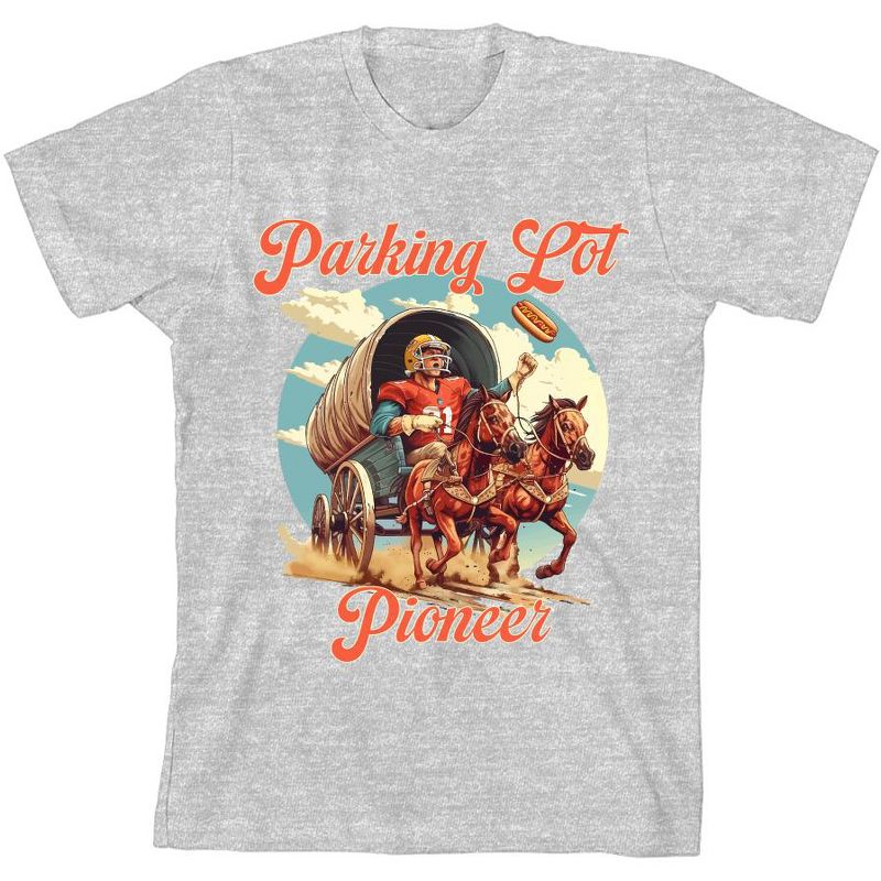 "Parking Lot Pioneer" Old West Wagon Football Cowboy Youth Short Sleeve Tee-