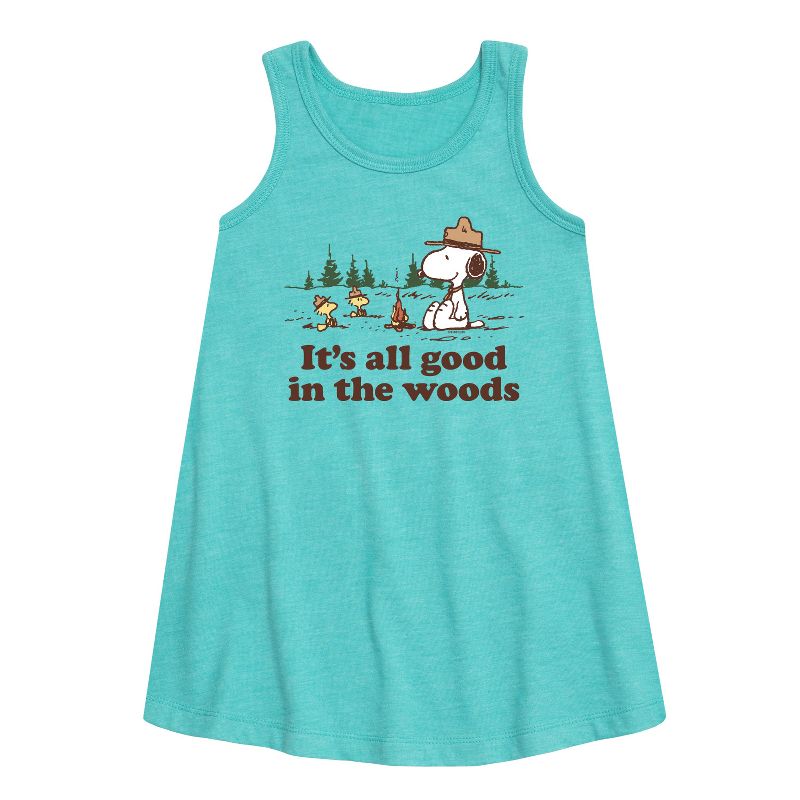 Girls' - Peanuts - All Good In The Woods Graphic Sleeveless Aline Dress