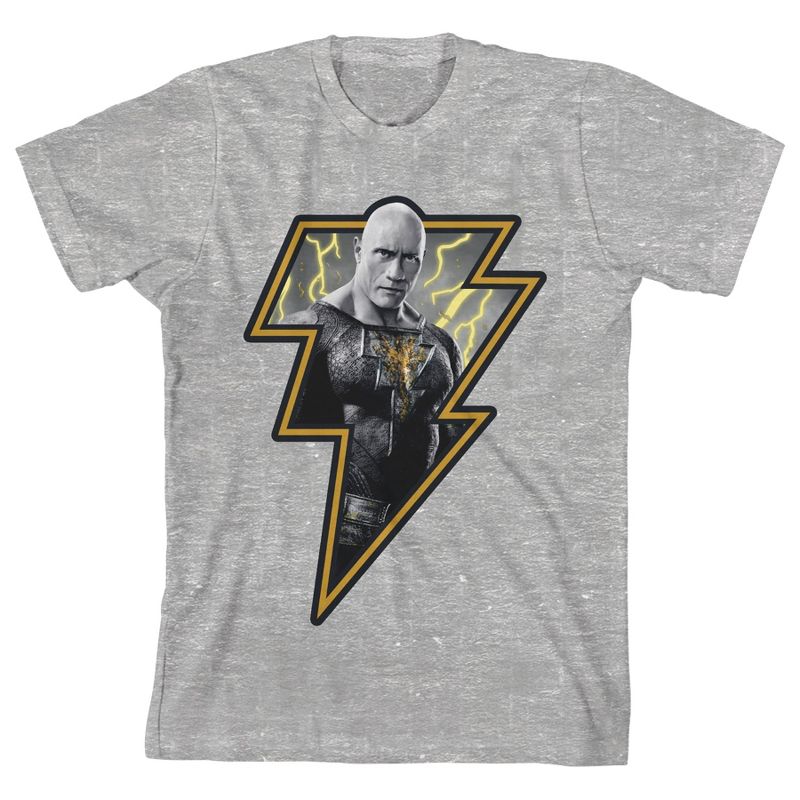 Bioworld Black Adam Movie Grayscale Lightning Bolt Portrait Youth Boys Heather Gray T-Shirt