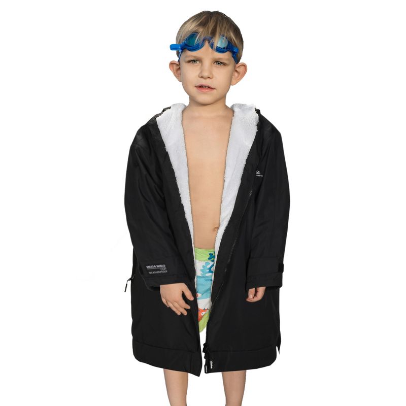Catalonia Kids Waterproof & Windproof Swim Parka Jacket, Fleece-Lined Warm Hooded Coat for Boys & Girls, Lightweight Swim Robe
