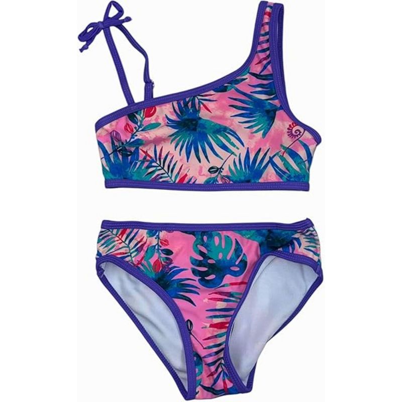 طقم ملابس سباحة بيكيني بكتف واحد من قطعتين للفتيات الصغيرات من GO COCO