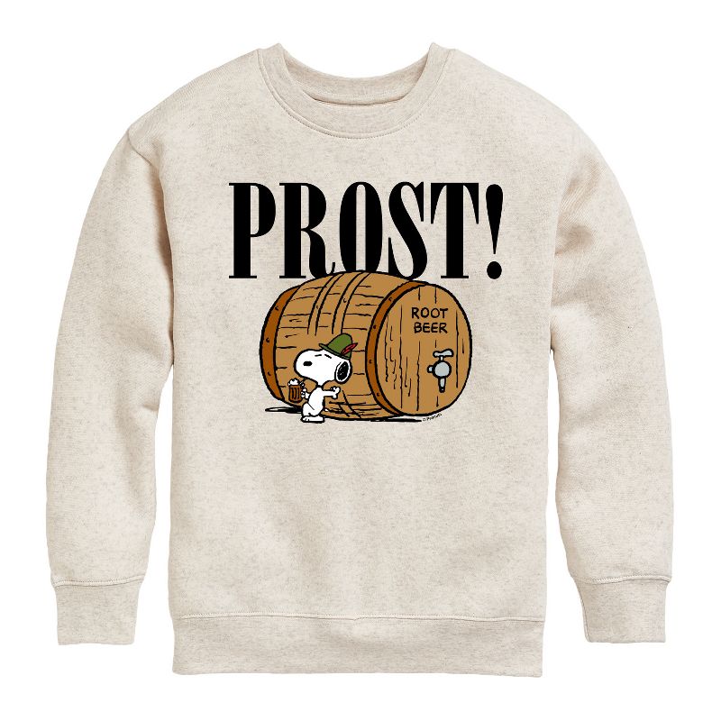 Boys' - Peanuts - Prost Snoopy Root Beer Graphic Long Sleeve Fleece Sweatshirt