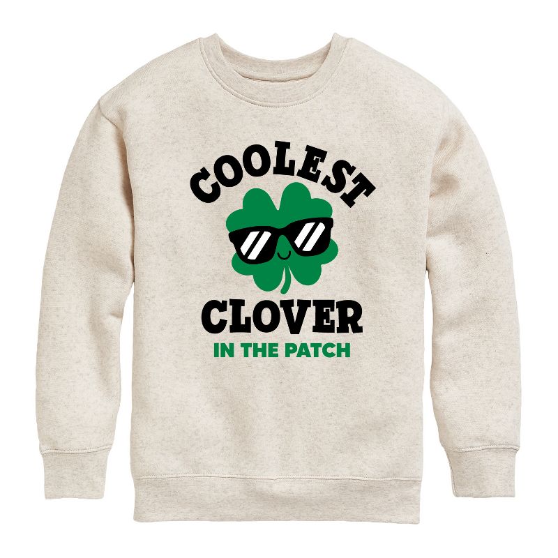Boys' - Instant Message - St. Patrick's Day Coolest Clover in the Patch Graphic Long Sleeve Fleece Sweatshirt
