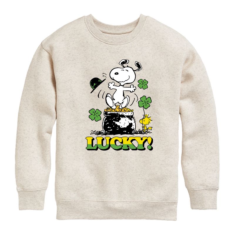Boys' - Peanuts - Lucky Snoopy Graphic Long Sleeve Fleece Sweatshirt
