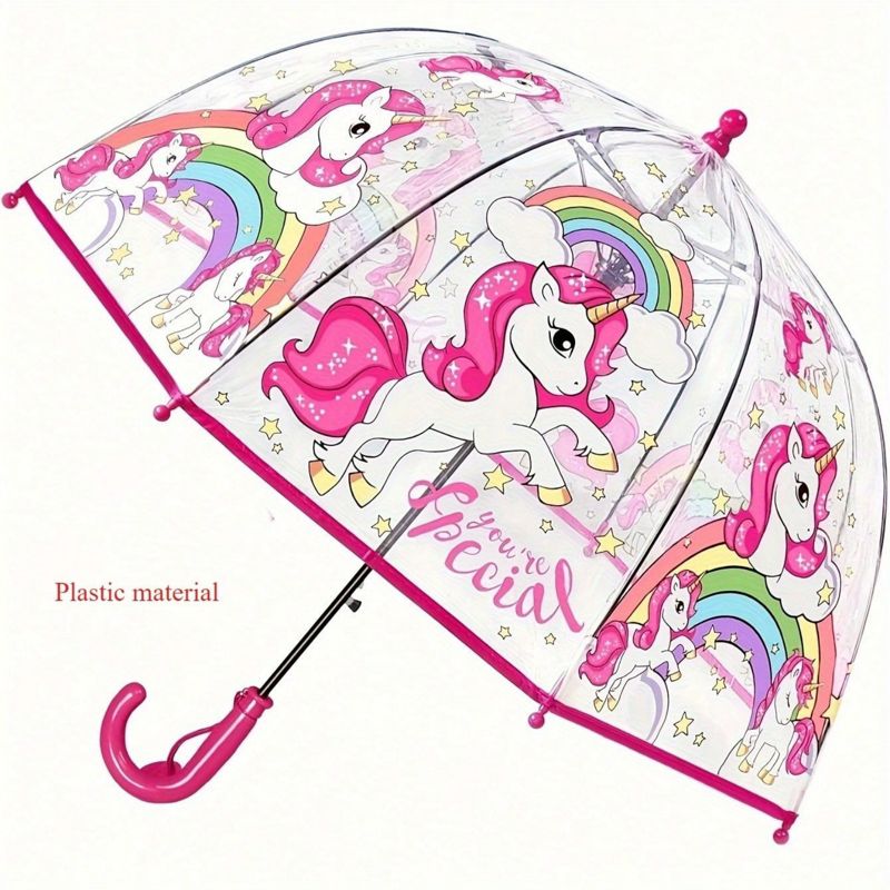 Clotth Whimsical Unicorn Princess Umbrella, Transparent, Printed Design, Windproof, Water-Resistant, Portable Stylish Accessory for Rain