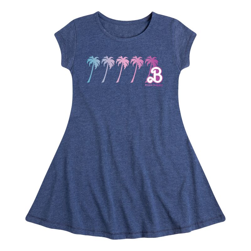 فستان باربي - بناتي - أشجار النخيل - مناسب وأنيق - بأكمام قصيرة