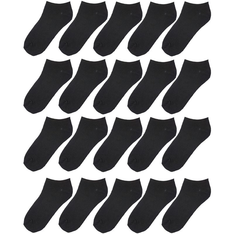 Kids Boys 20 Pairs Classy Lightweight Novelty Plain Solid Black Pattern Low cut/No show socks