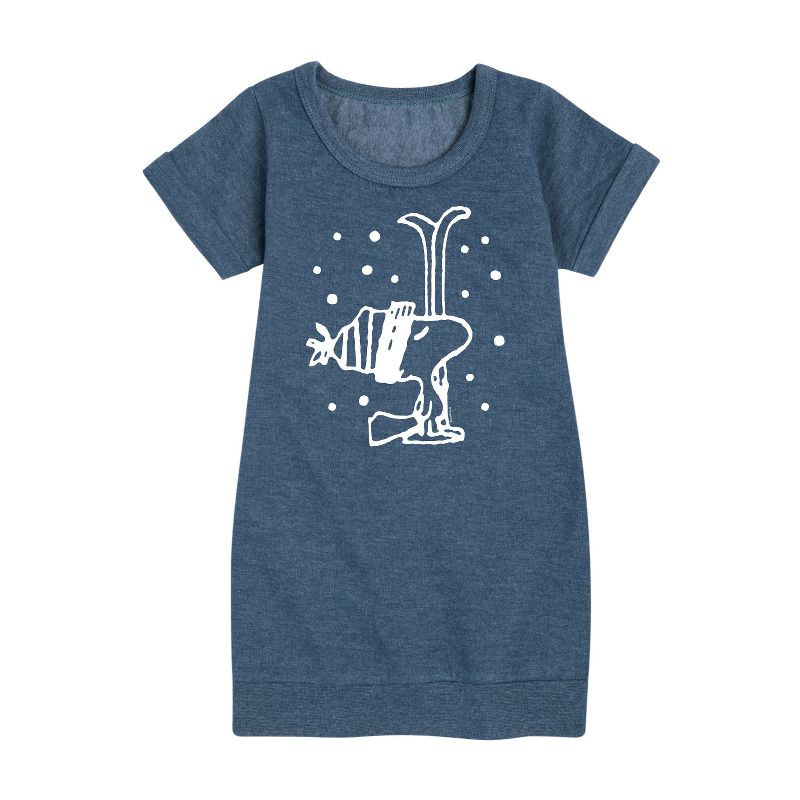 فستان صوف بأكمام قصيرة مطبوع عليه رسومات تساقط الثلوج من وودستوك للبنات - Peanuts -