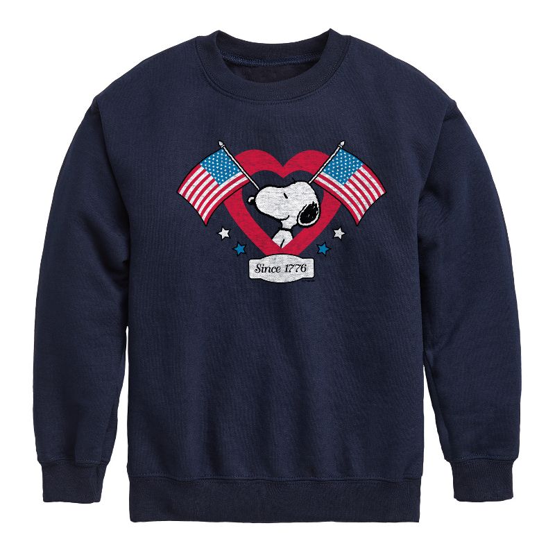 Boys' - Peanuts - Snoopy Since 1776 Flag Heart Graphic Long Sleeve Fleece Sweatshirt