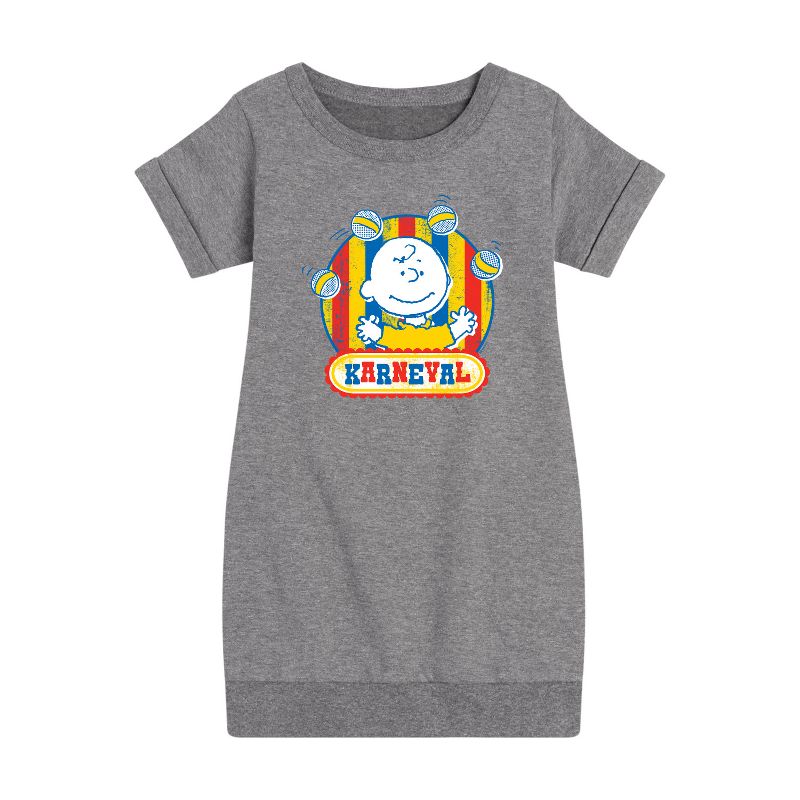 Girls' - Peanuts - Charlie Brown Karneval Graphic Short Sleeve Fleece Dress