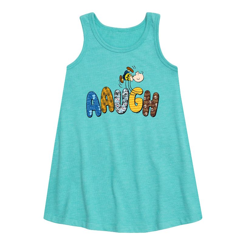 Girls' - Peanuts - Aaugh Pattern Charlie Brown Graphic Sleeveless Aline Dress