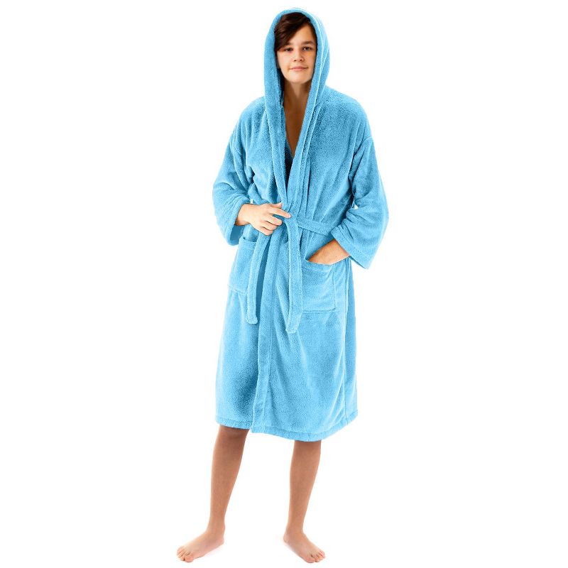 BC BARE COTTON Boys Hooded Robe Microfiber Plush Fleece Bathrobe