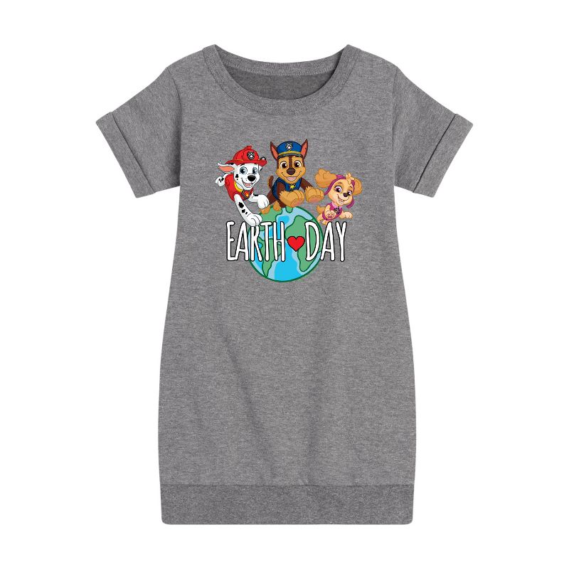 Girls' - Paw Patrol - Earth Day Globe Graphic Short Sleeve Fleece Dress
