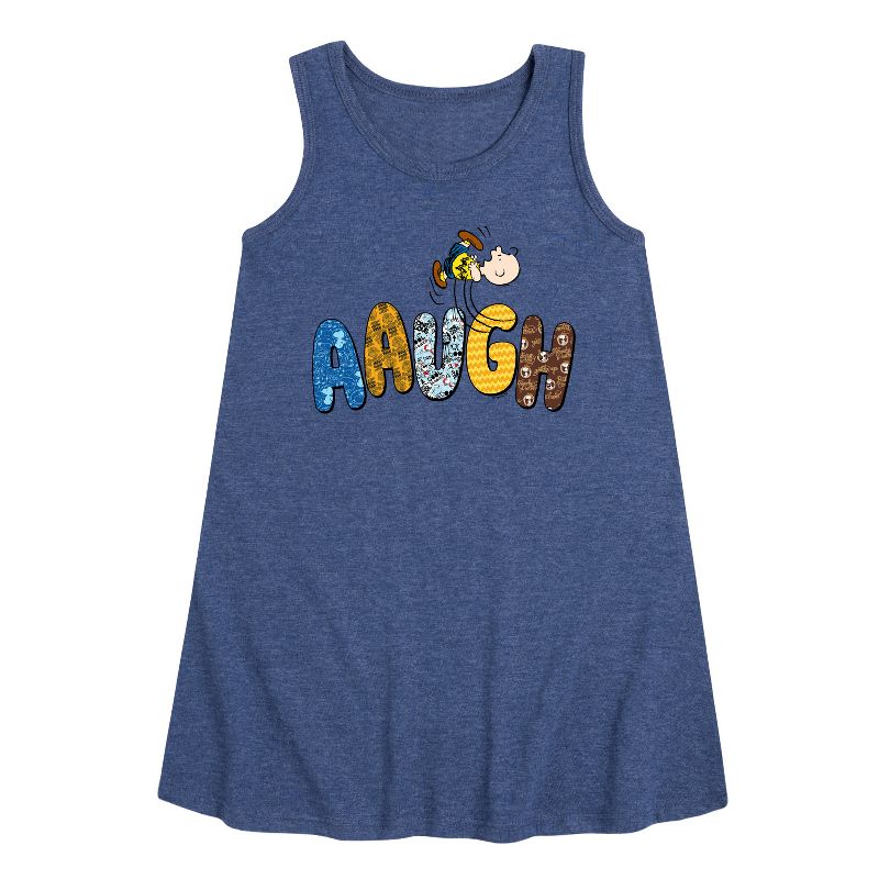 Girls' - Peanuts - Aaugh Pattern Charlie Brown Graphic Sleeveless Aline Dress
