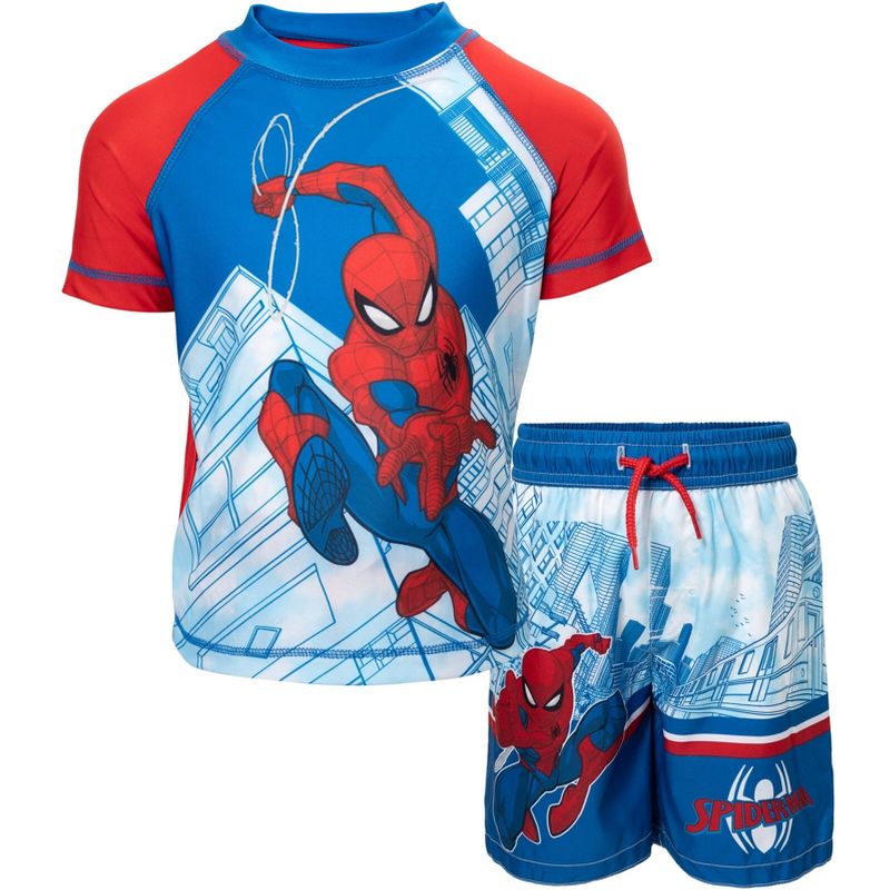 Marvel UPF 50+ Raglan Rash Guard and Swim Trunks Outfit Set
