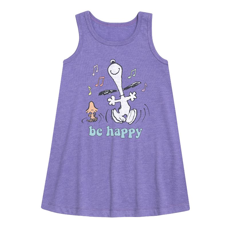 Girls' - Peanuts - Be Happy Snoopy And Woodstock Graphic Sleeveless Aline Dress