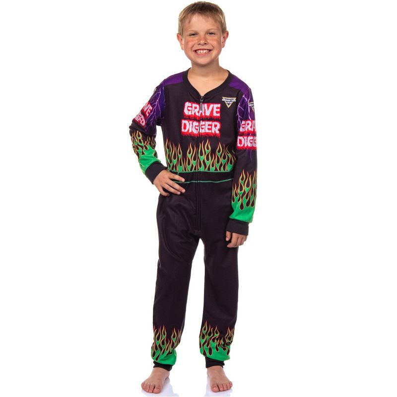 Monster Jam Grave Digger Boys' Union Suit Kids Fleece One Piece Pajamas
