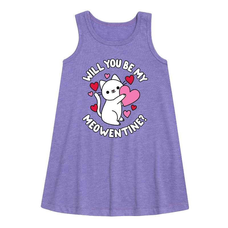 Girls' - Instant Message - Valentine's Day Be My Meowentine Graphic Sleeveless Aline Dress