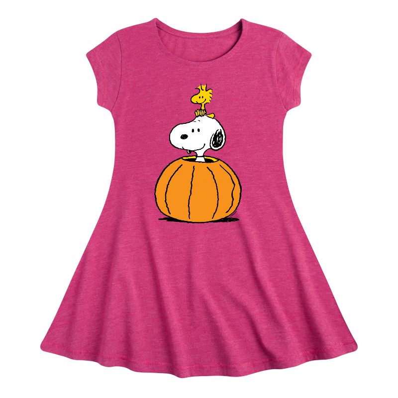 Girls' - Peanuts - Snoopy Woodstock Pumpkin Fit & Flair Cap Sleeve Dress