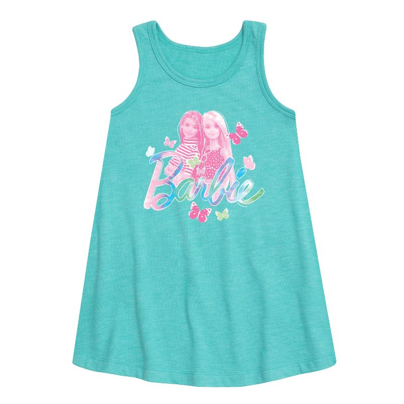 Girls' - Barbie - Tie Dye and Butterflies Flutter Around Barbie Graphic Sleeveless Aline Dress