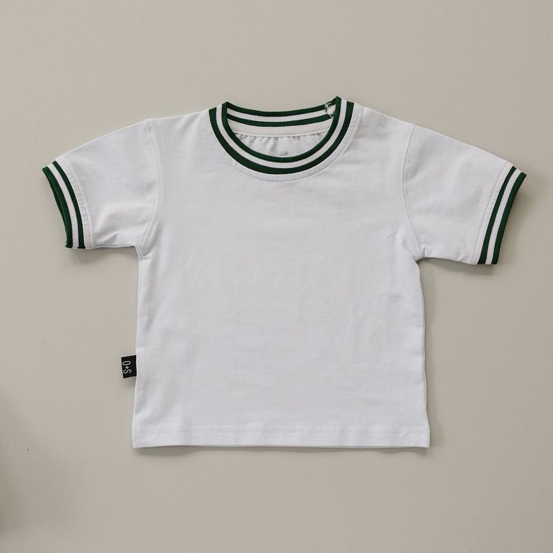 Kids Hunter Striped Collar Solid Short Sleeve Tee - Olive +Scout