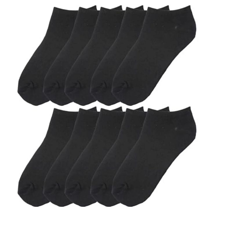 Big Kids Boys 10 Pairs Classy Lightweight Novelty Plain Solid Black Pattern Ankle/Low Cut Socks