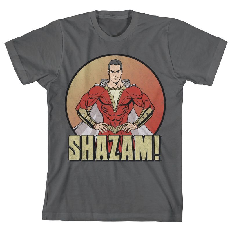 Shazam! Movie Character In Circle Crew Neck Short Sleeve Charcoal Boy's T-shirt