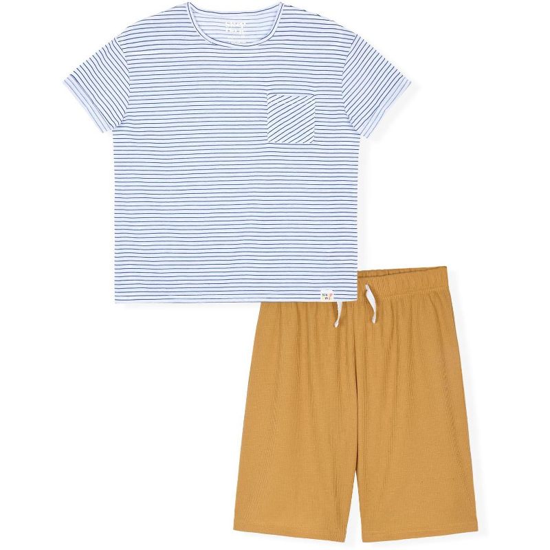 طقم بيجامة Sleep On It للأولاد من قطعتين - تي شيرت جيرسي بأكمام قصيرة وشورت حراري بنقشة الوافل