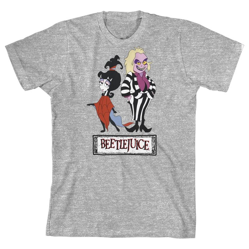 Beetlejuice Animated Series Lydia and Beetlejuice Youth Boy's Athletic Gray T-Shirt