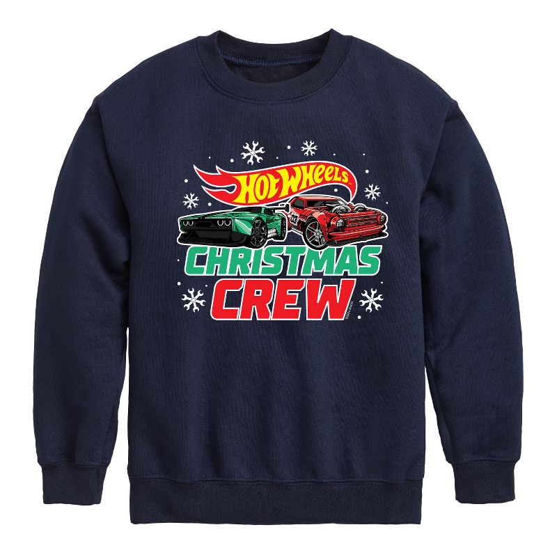 Boys' - Hot Wheels - Christmas Crew Graphic Long Sleeve Fleece Sweatshirt